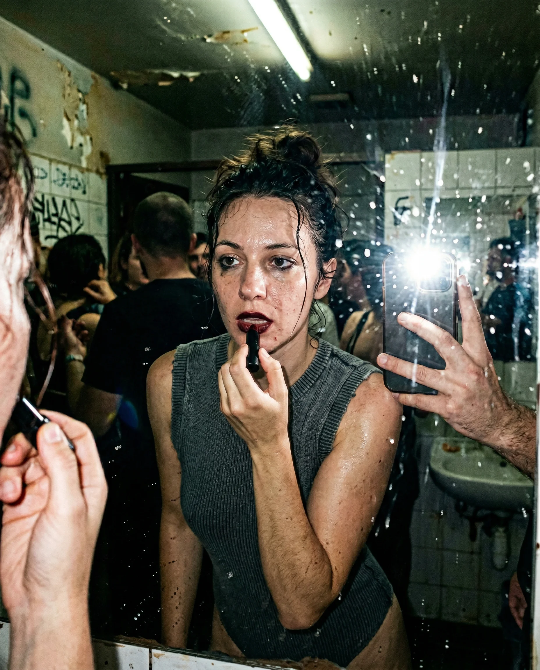 oxblood lipstick mirror touchup